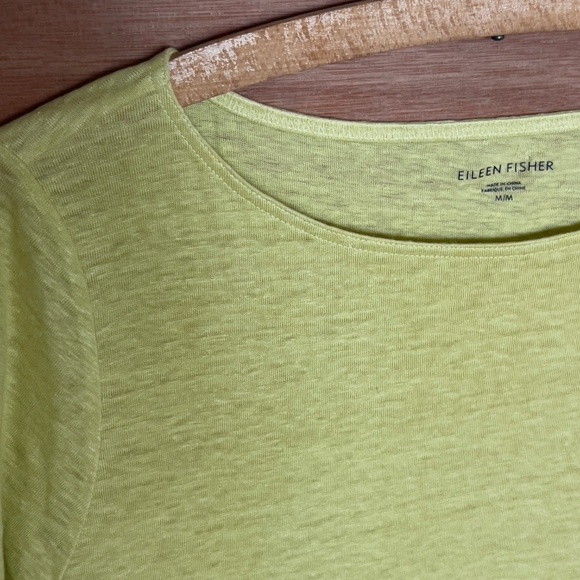 Eileen Fisher 100% organic linen yellow long sleeve tunic sz M boat neck hi low - Picture 2 of 6